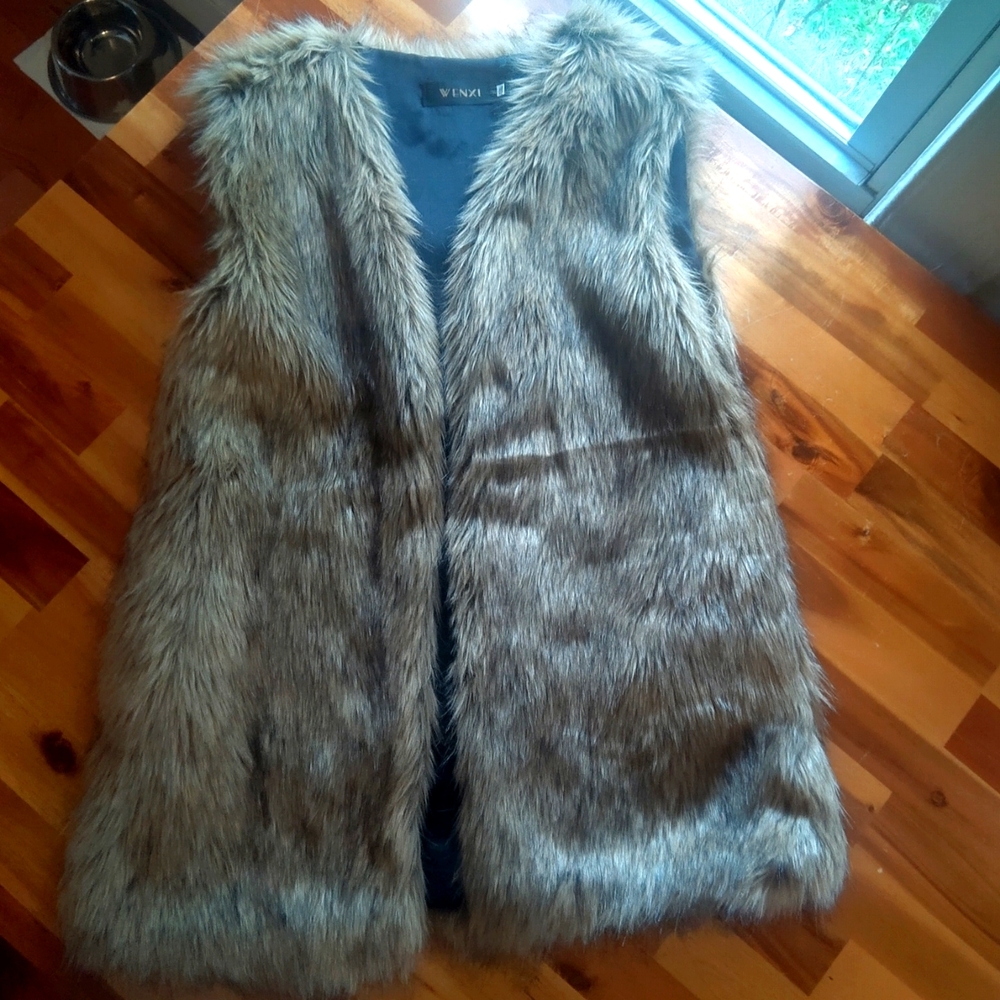 Faux fur vest, XXXL, brown & black mix